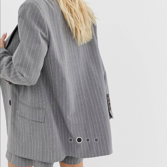 Gray Pinstriped Blazer Short Set - Picture 4 of 7